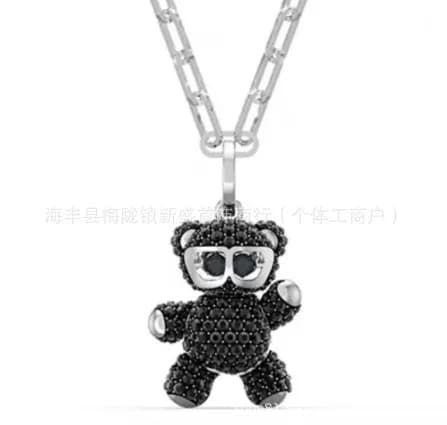 Swarovski Swan Pendant Crystal-Encrusted — Big black bear necklace