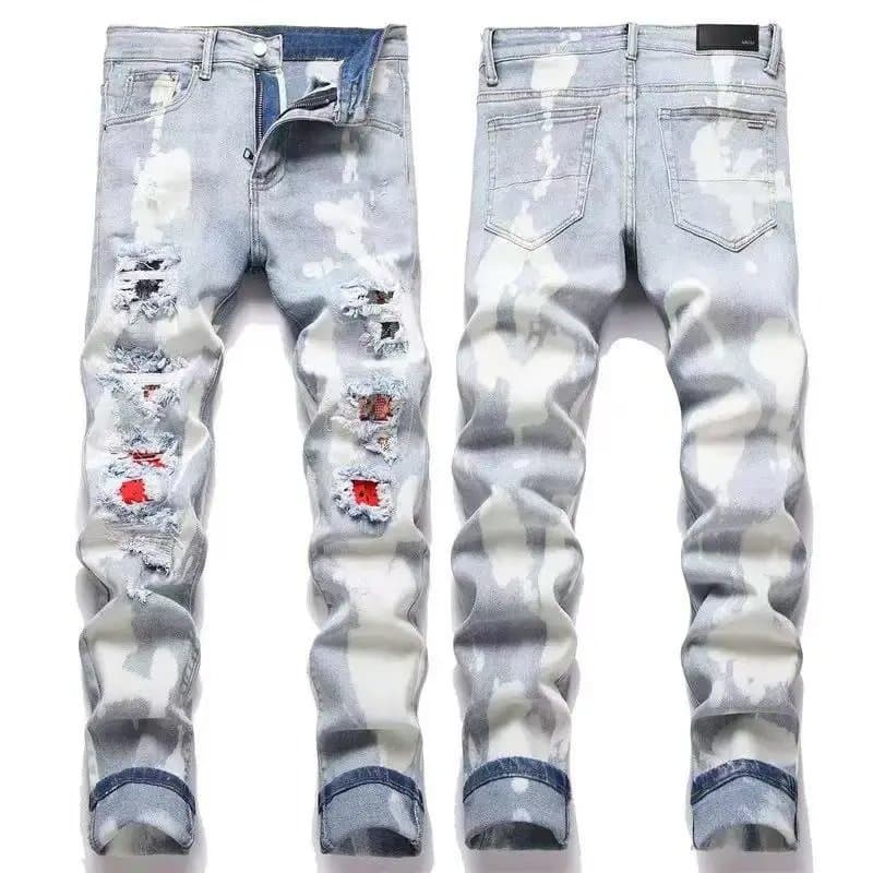 Levi's Distressed Slim Fit Jeans Bleach Splatter & Red Patch