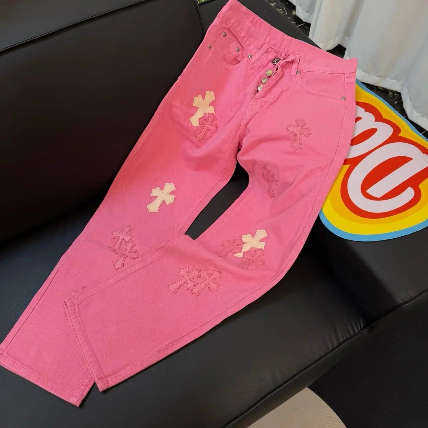 Chrome Hearts Cross Patch Jeans Leopard & Red Cross Appliqué — 14