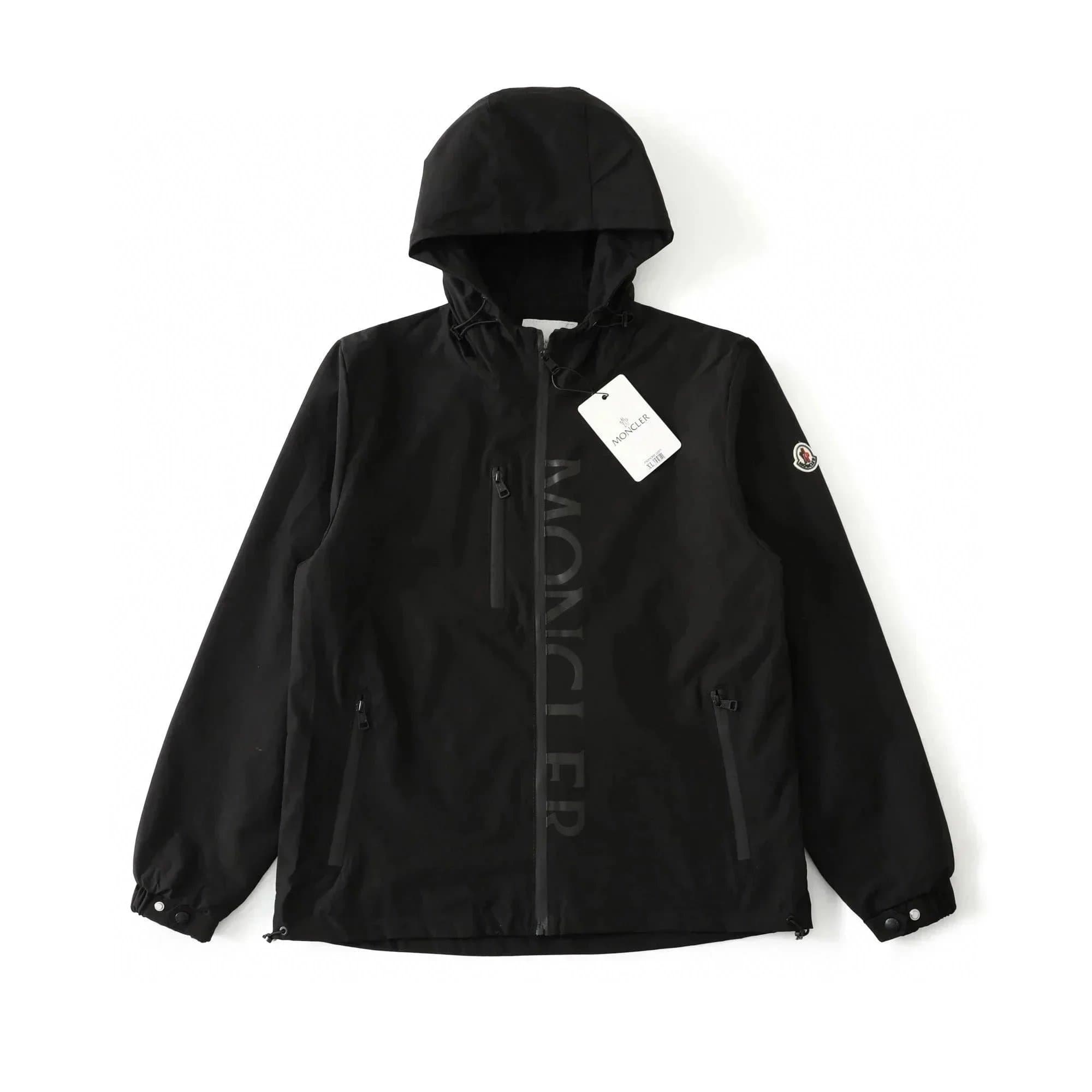 Moncler Logo Print Hooded Jacket Black
