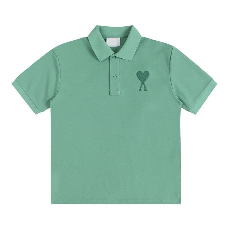 AMI Paris Polo Shirt Heart Logo — 苹果绿-119#