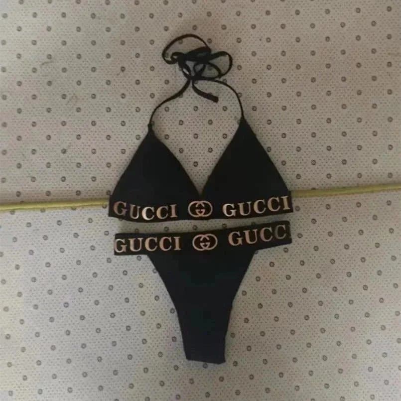 Gucci Logo Band Halter Bikini GG Web Trim