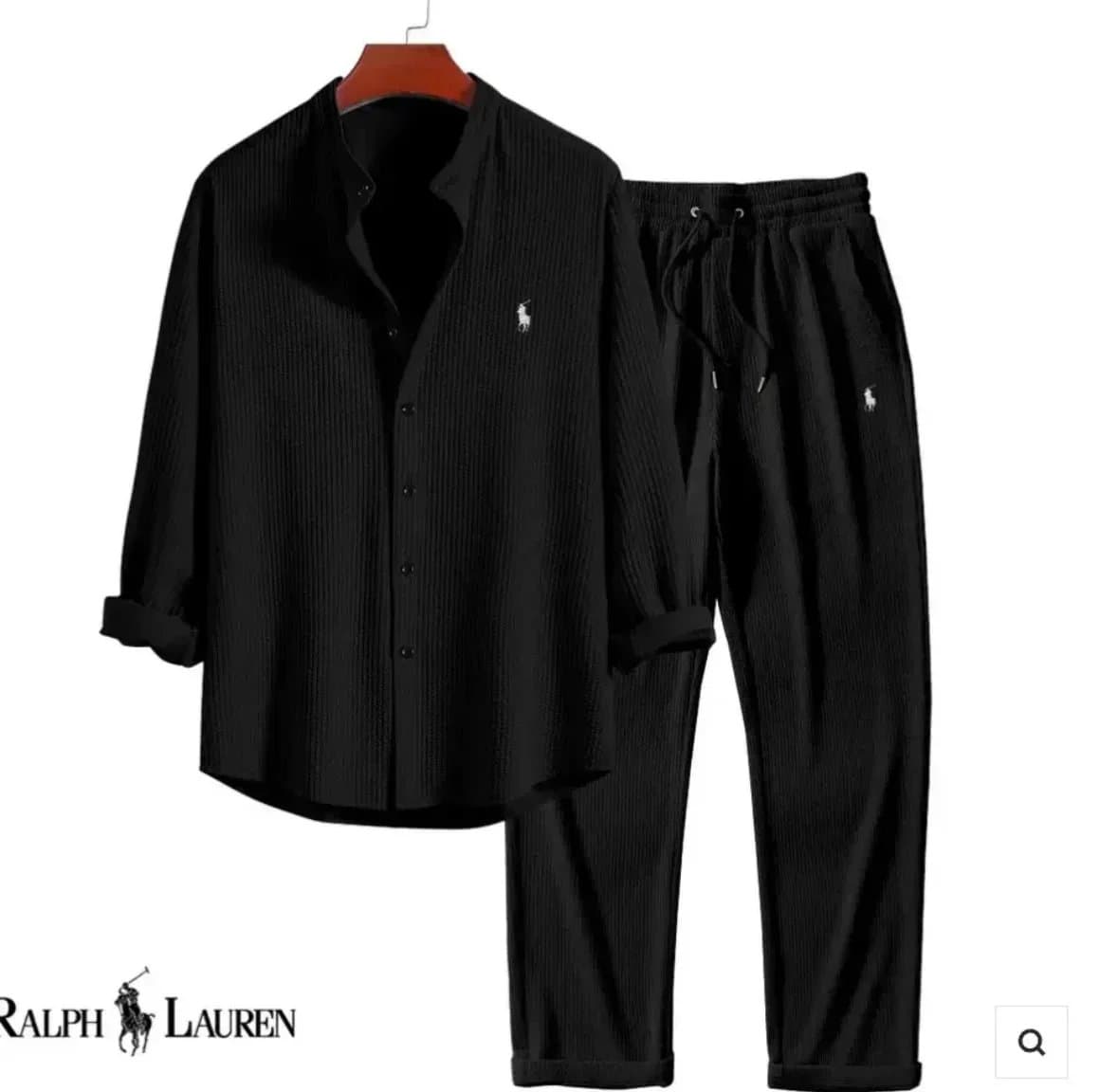 Polo Ralph Lauren Ribbed Shirt and Jogger Set Black