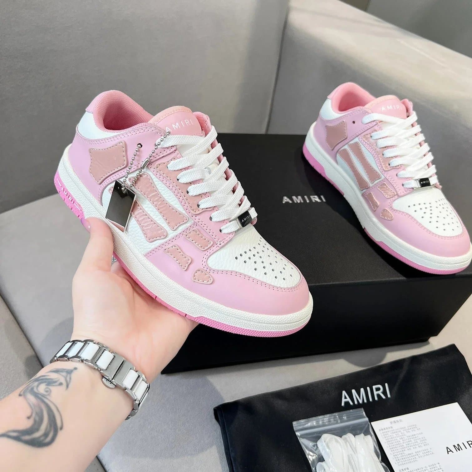 Amiri Low Top Sneaker Pink and White Panel