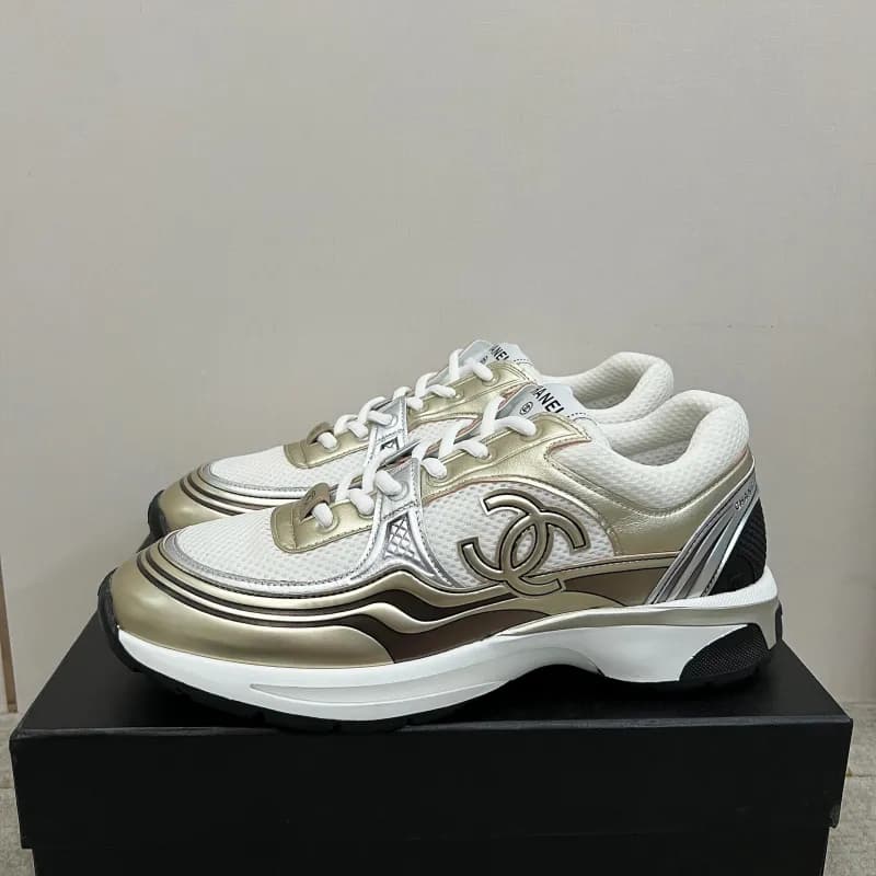 Chanel Runway Sneaker Metallic Beige and White