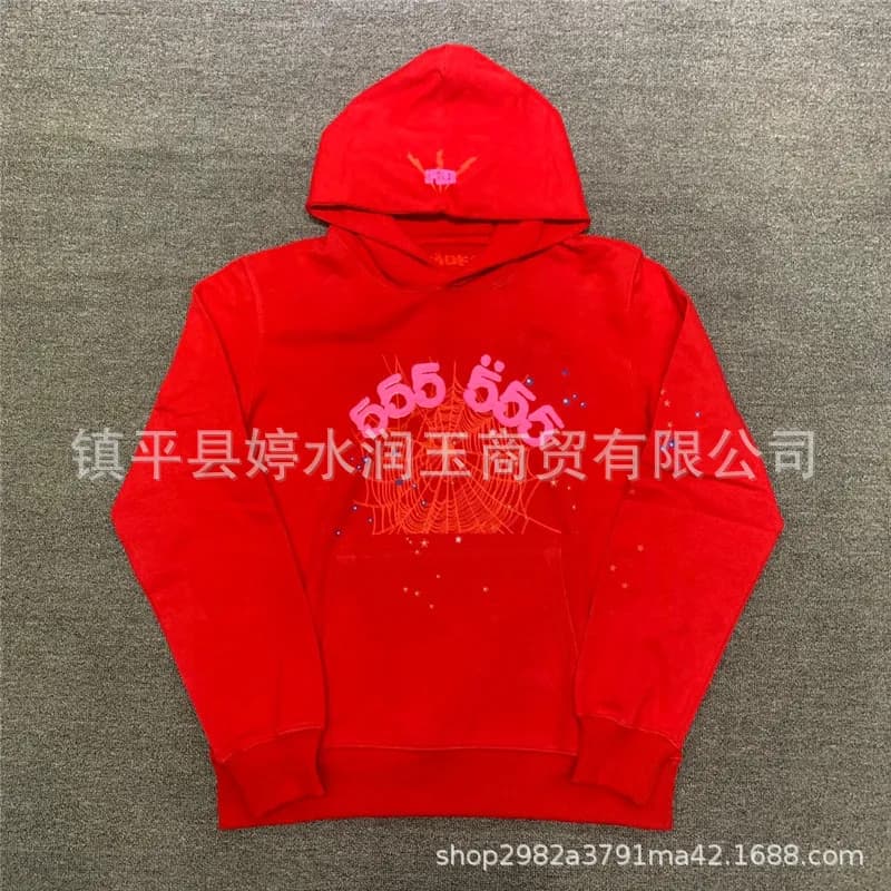 Sp5der Spider Web Hoodie Black with Red Spiderweb Print — 65