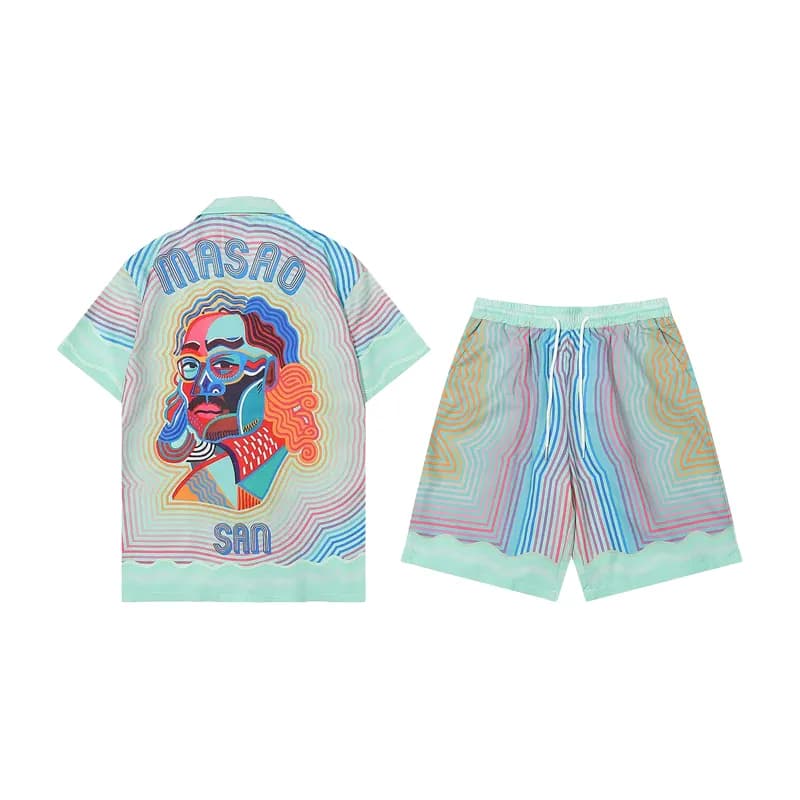 Casablanca Printed Short-Sleeve Shirt & Shorts Set Psychedelic Portrait