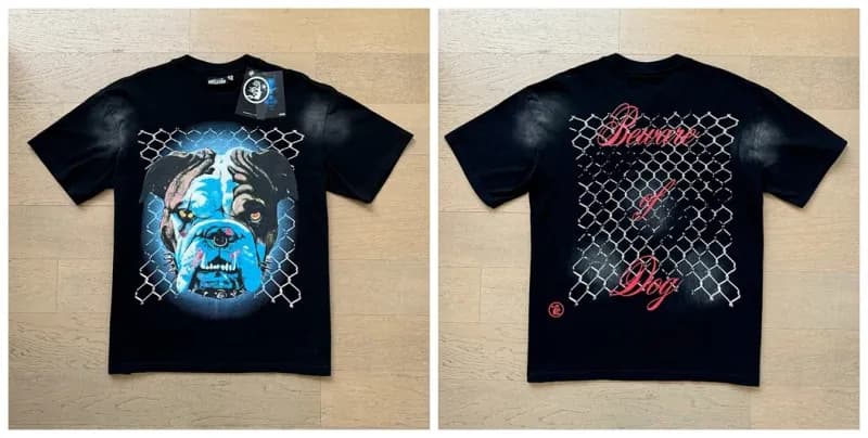 Hellstar Beware of Dog Tee Blue Bulldog Graphic