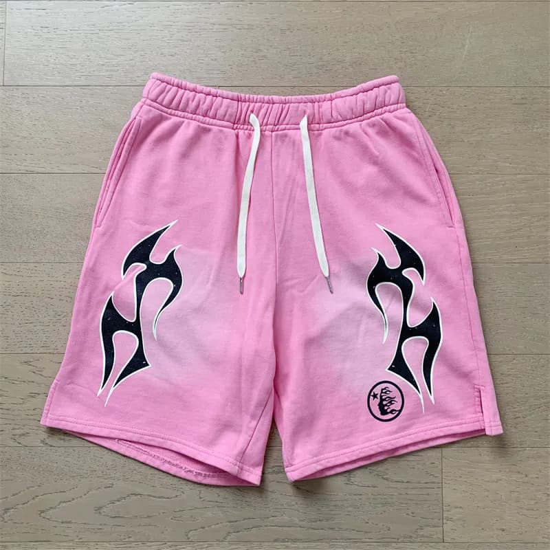Sp5der Flame Print Shorts White Flame Graphic — 700 洗水粉
