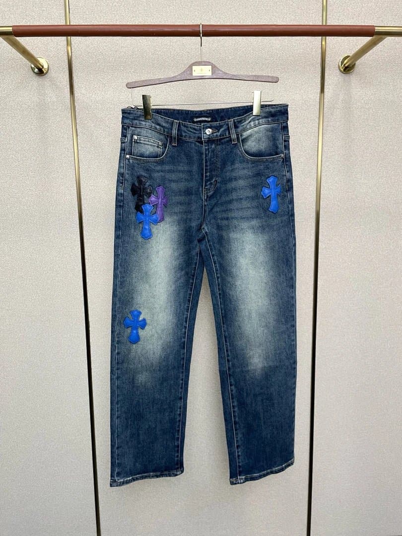 Chrome Hearts Cross Patch Jeans Multi-Cross Embroidered