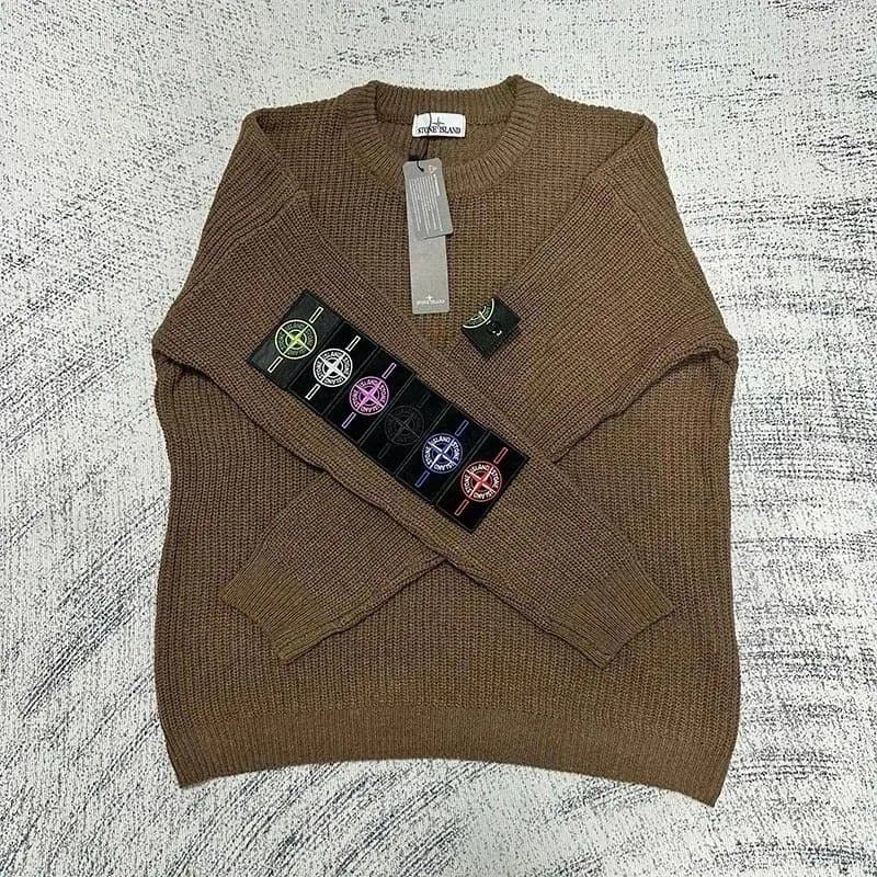 Stone Island Ribbed Knit Sweater Olive Brown
