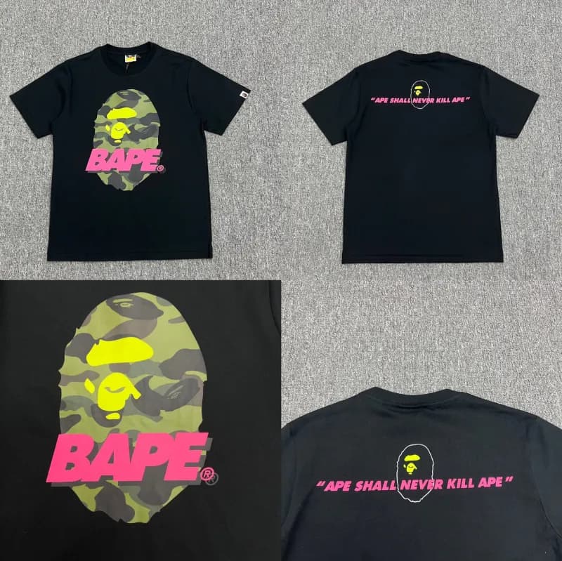 BAPE Ape Head Tee Camo Ape with Pink Logo