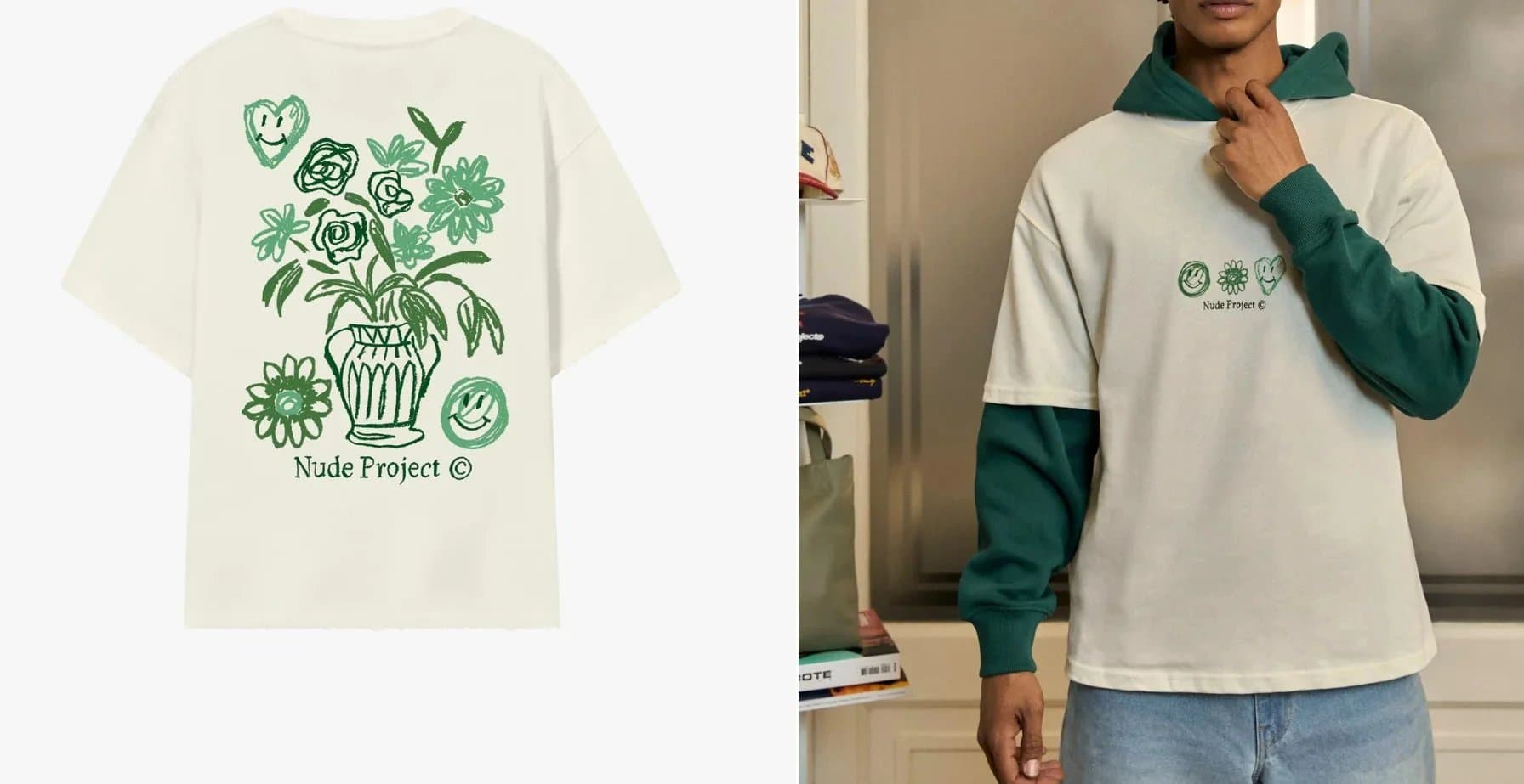 Nude Project Hooded Sweatshirt Floral Smiley Print
