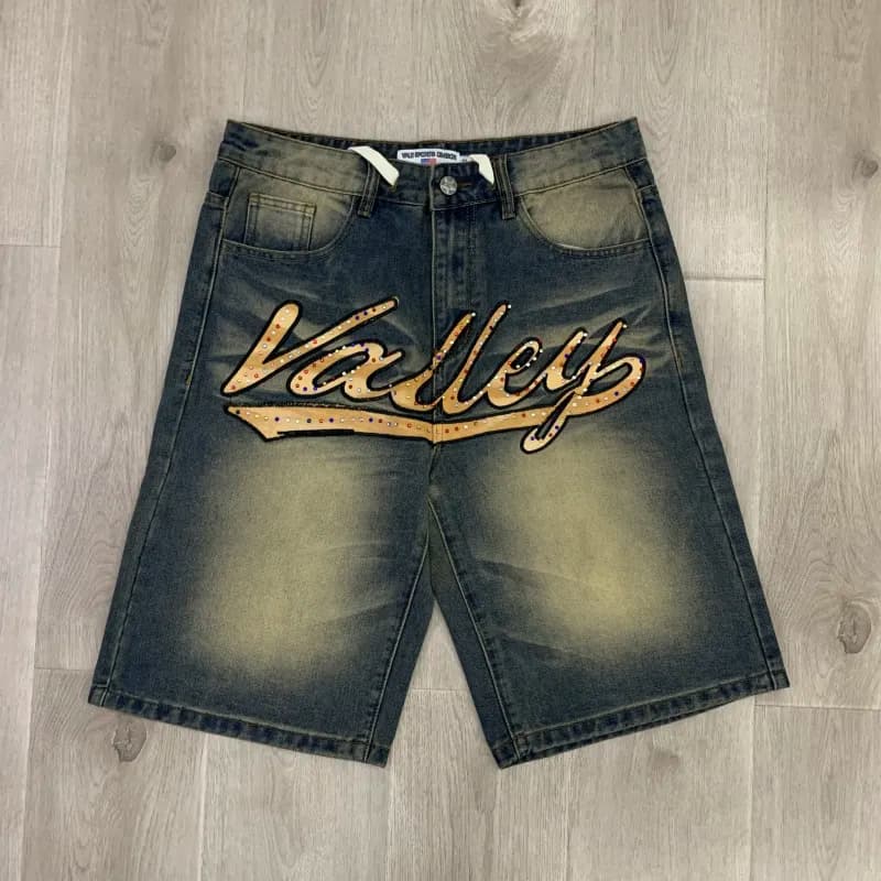 Valentino Denim Shorts Valley Script Embroidery