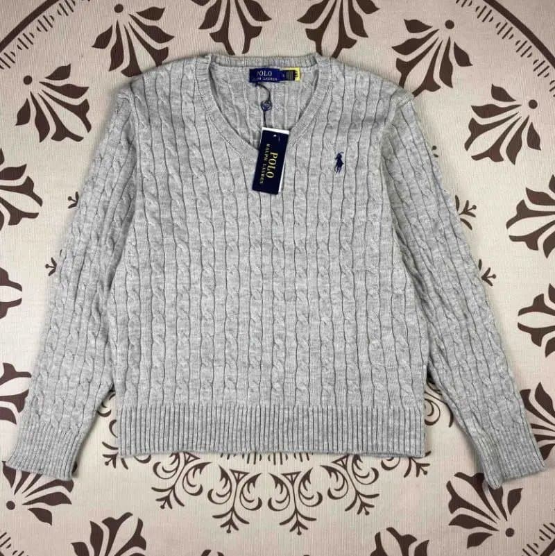 Polo Ralph Lauren Cable Knit V-Neck Sweater Heather Grey