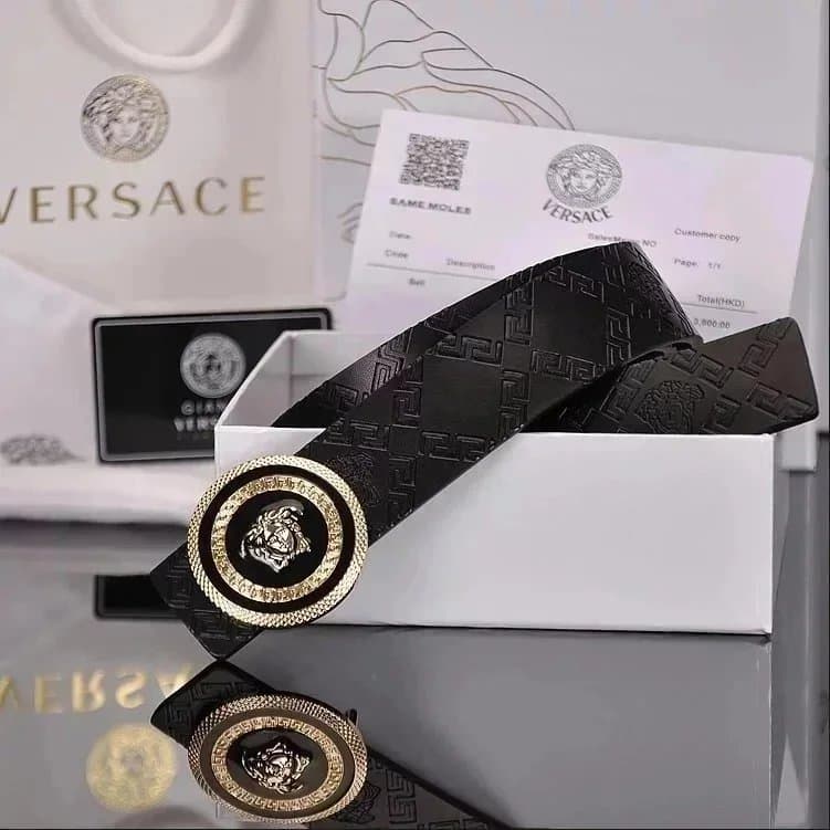 Versace Medusa Belt Black Leather with Gold Medusa Buckle