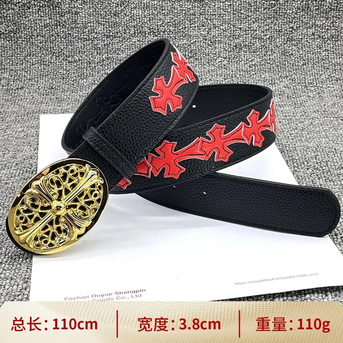Chrome Hearts Eagle Cross Belt Studded — 【按扣红金光面110cm】彩色十字架腰带