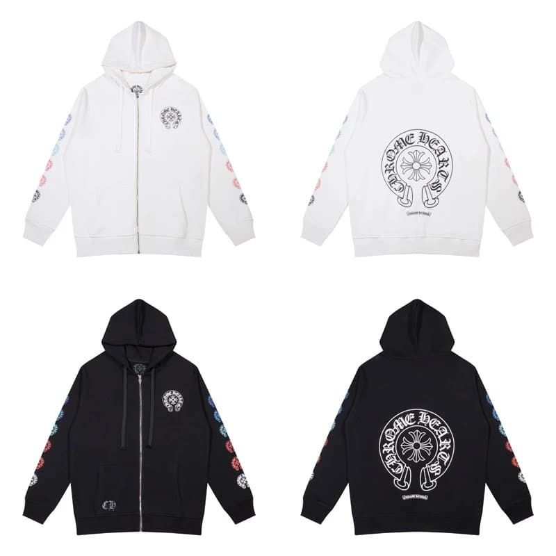 Chrome Hearts Zip-Up Hoodie Cross Logo Sleeve Print