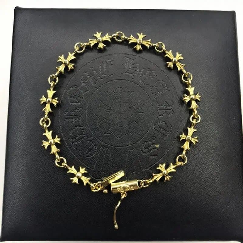 Chrome Hearts Cross Link Bracelet Ruby Accented — 金色无钻手链16cm