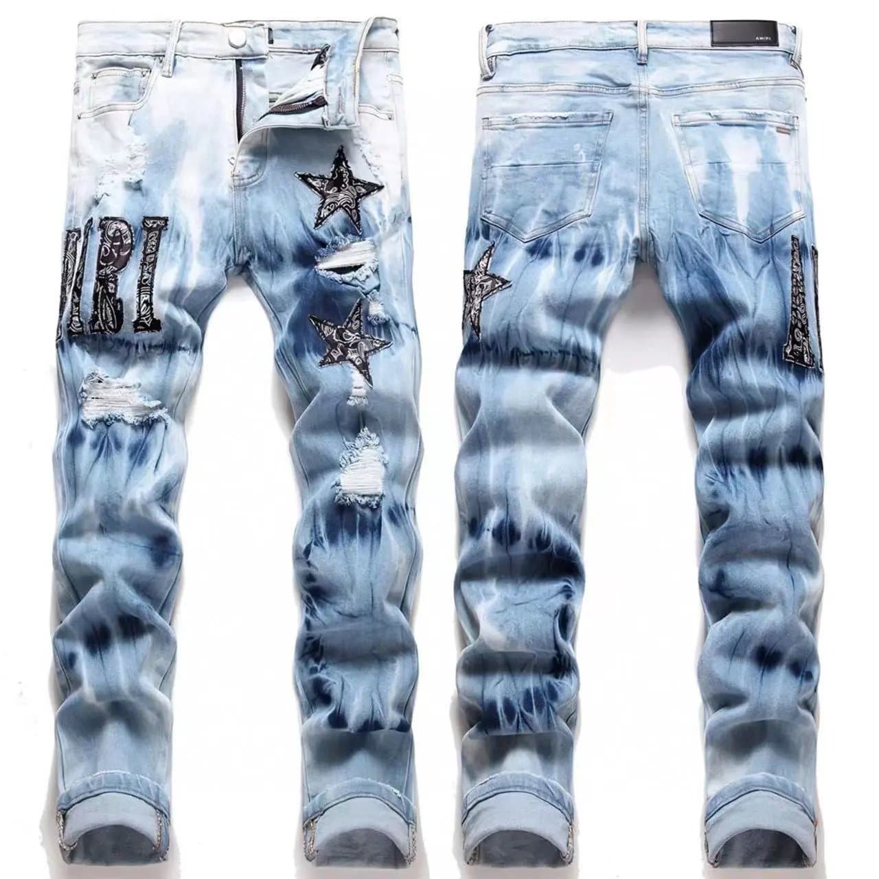 Balmain Slim Fit Jeans Tiger Embroidery Distressed — M80