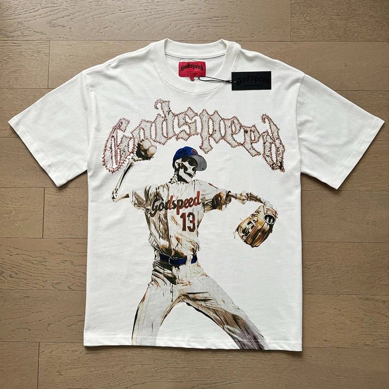 Godspeed Baseball Skeleton Tee Skeleton Pitcher Graphic