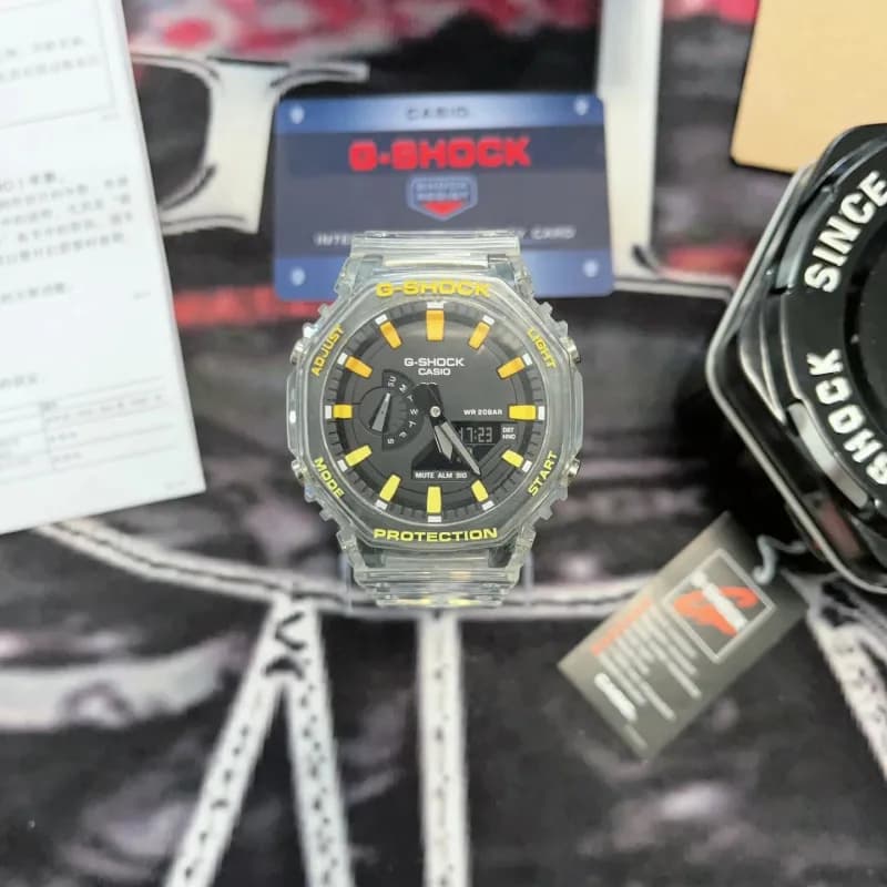 Casio G-Shock GA-2100 Clear Case Black Dial Yellow Accents