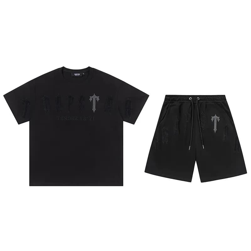 Trapstar Logo Tee & Shorts Set Arch Logo — P737黑色套装