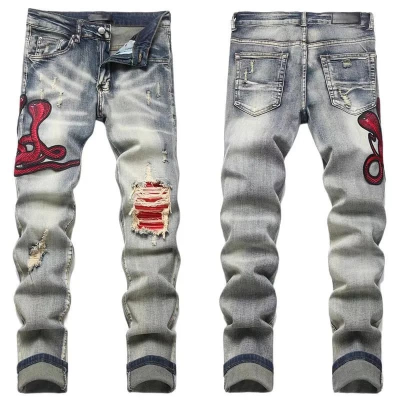 Balenciaga Distressed Slim Jeans Snake Embroidery