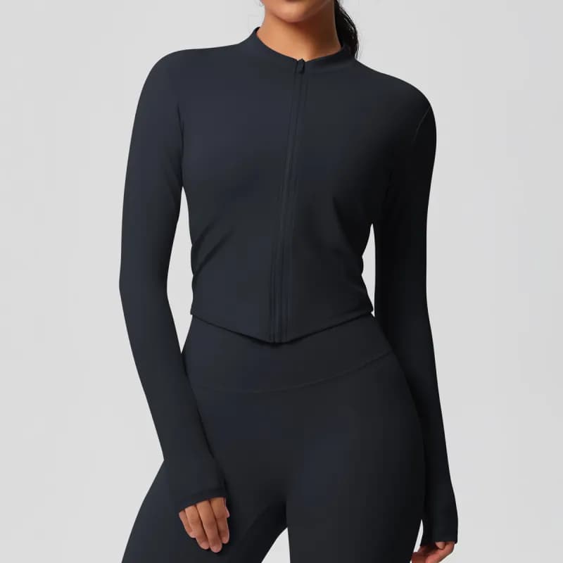SKIMS Long Sleeve Crop Top Seamless — 7106 zipper jacket-black