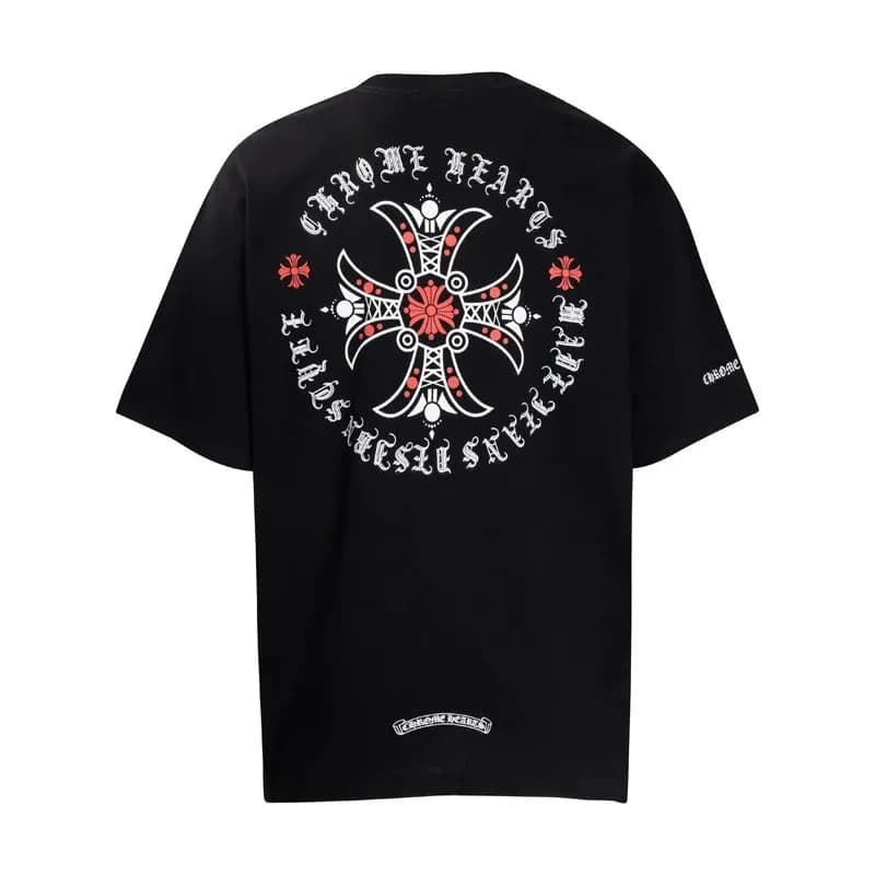 Chrome Hearts Cross Logo Tee Black with White and Red Graphic