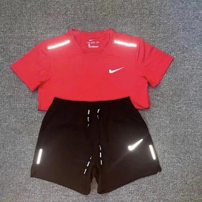 Nike Reflective Performance Set White/Black Reflective — 反光打勾短袖+短裤（红色套装）