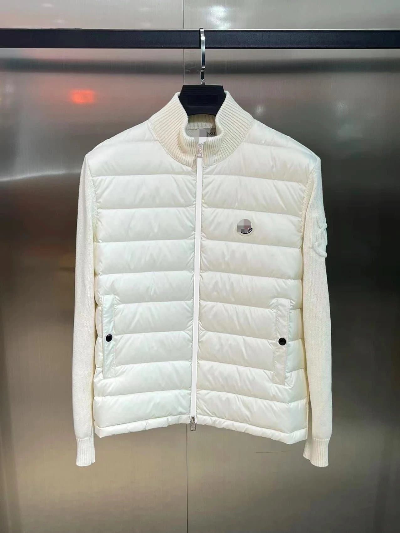 Moncler Knit-Sleeve Puffer Jacket Off-White
