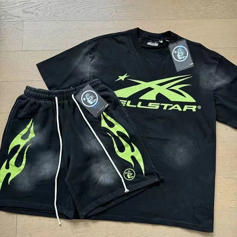 Hellstar Flame Logo Set Black with Neon Green Flames