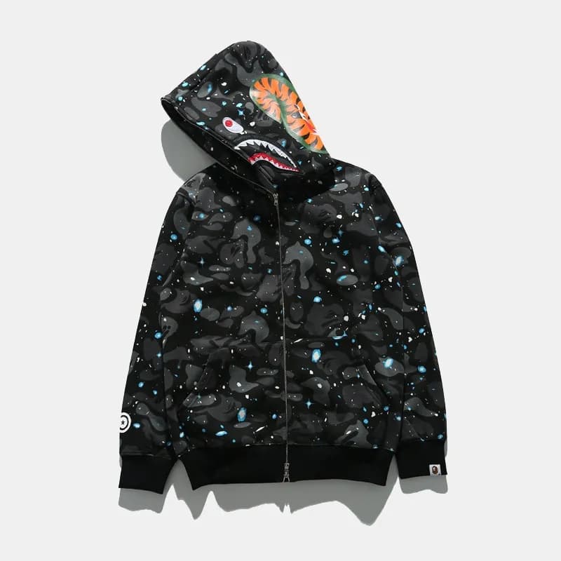 BAPE Shark Hooded Zip-Up Camo Shark — 8370黑色星空