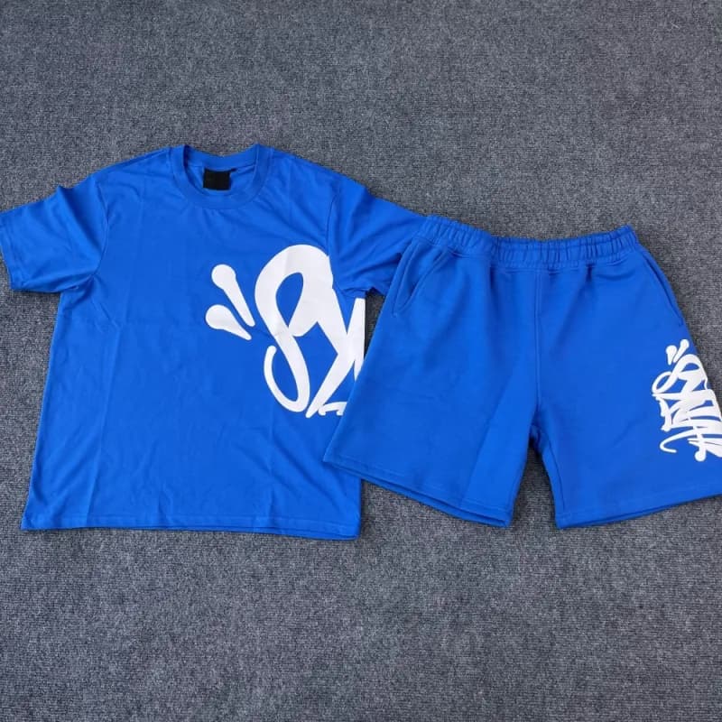 Sp5der T-Shirt and Shorts Set Graffiti Print — XTZ04-深蓝（高版带配件）