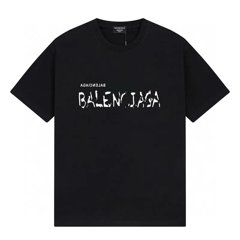 Balenciaga Logo Print T-Shirt Distressed White Logo — 黑色F151