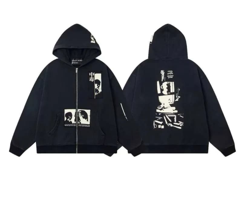Pleasures Zip-Up Hoodie Revo Silver Graphic — ER838