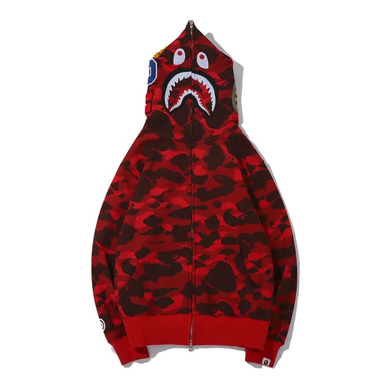 BAPE Shark Hoodie Camouflage Print — 6323 red plus velvet
