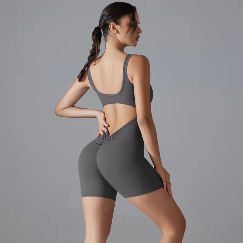 SKIMS Scuba Shorts & Bra Set High-Waisted Ruched — 6668 Shorts Jumpsuit-dark gray