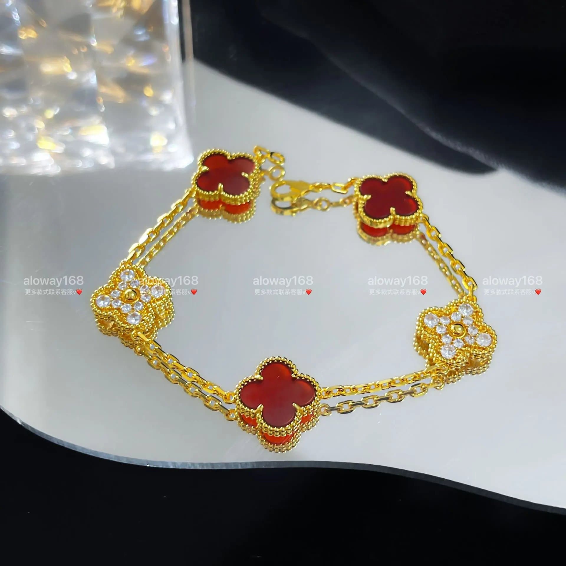 Van Cleef & Arpels Alhambra Bracelet Five Motifs — 【推荐】高档原版包装 · 【带钻3+2】黄金色红玛瑙