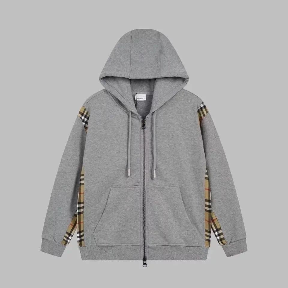 Burberry Zip-Up Hoodie Check Panel