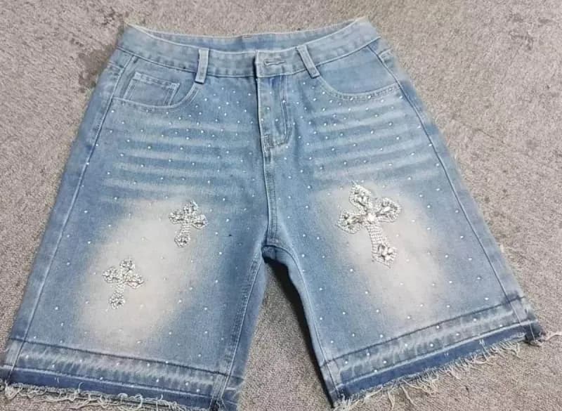 Louis Vuitton Denim Shorts Crystal-Embellished Acid Wash — 蓝色（高质量钻）