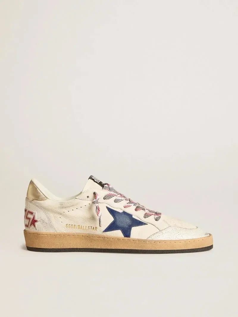 Golden Goose Ball Star Distressed White with Navy Star
