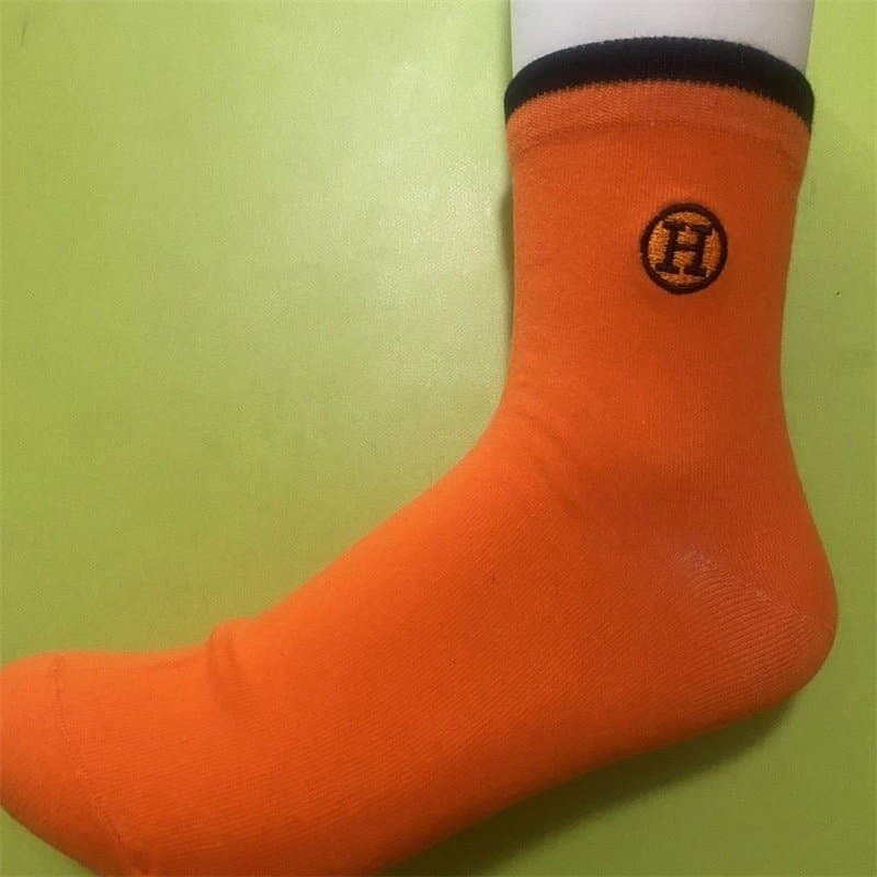 Hermès Logo Socks H Logo Embroidered — 五双盒装 · B15 橘色