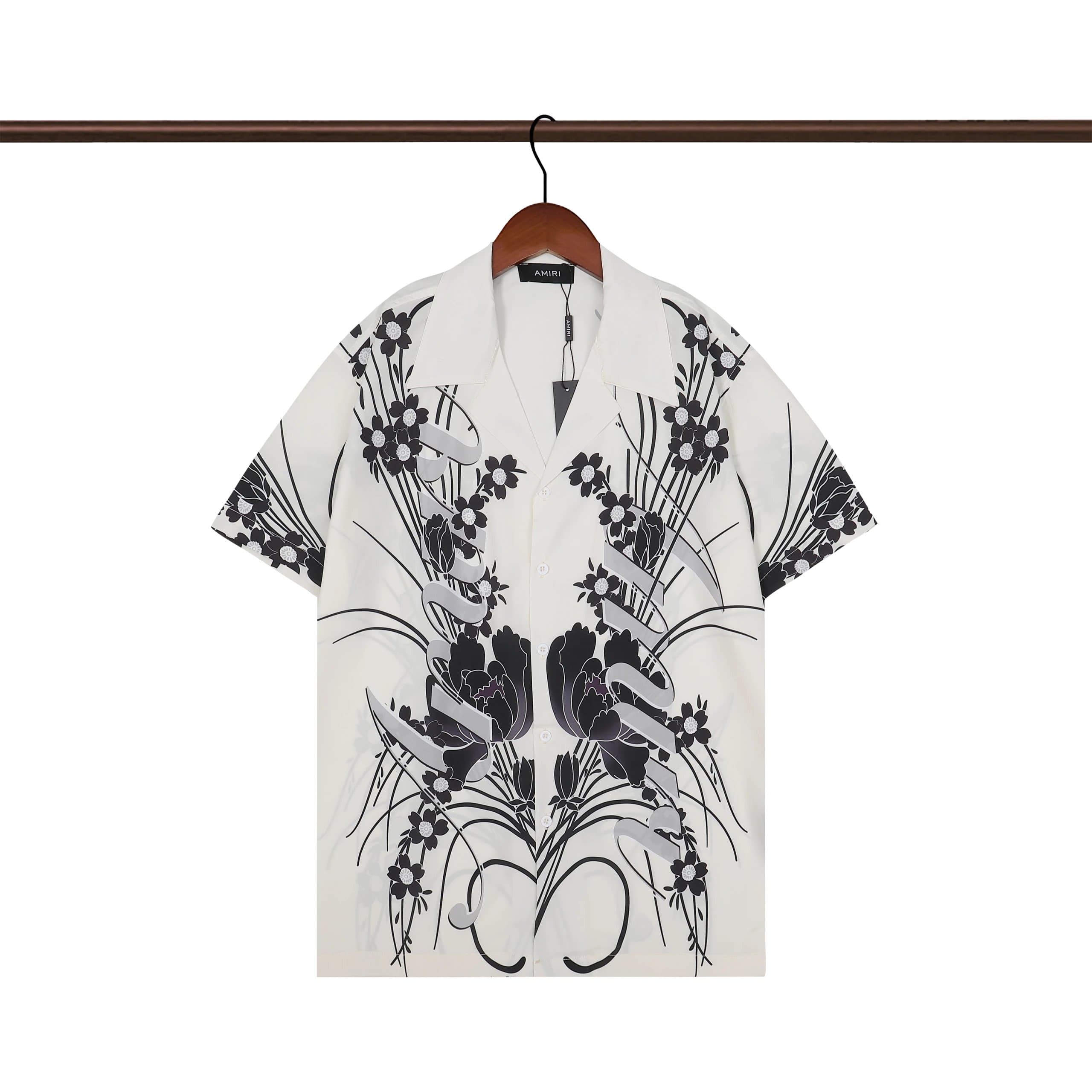 Amiri Floral Print Shirt Black Floral on White