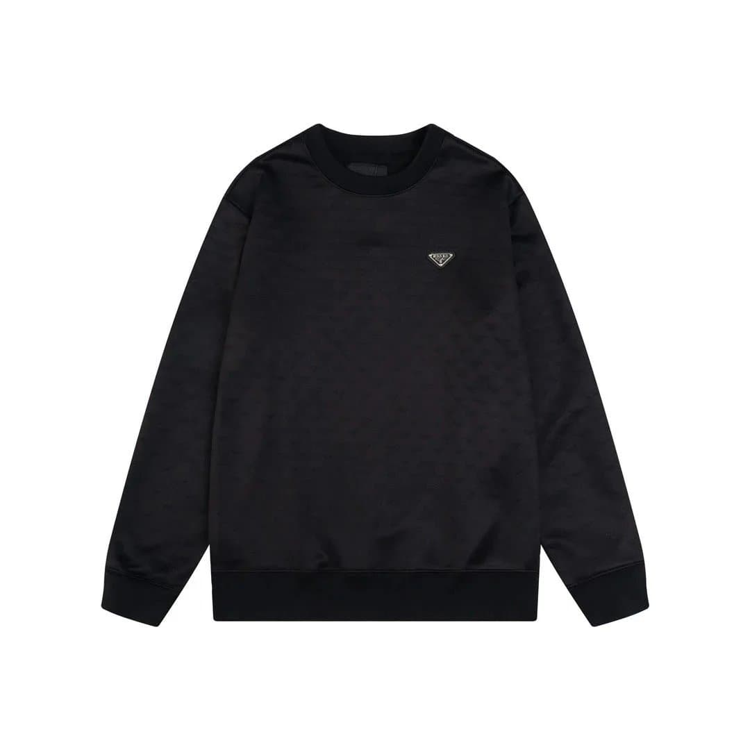 Prada Cotton Sweatshirt Triangular Logo — 黑色（暗纹格渐变提花）