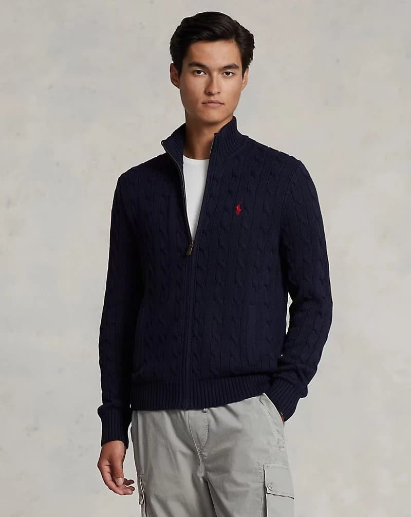 Polo Ralph Lauren Cable Knit Zip-Up Sweater Navy
