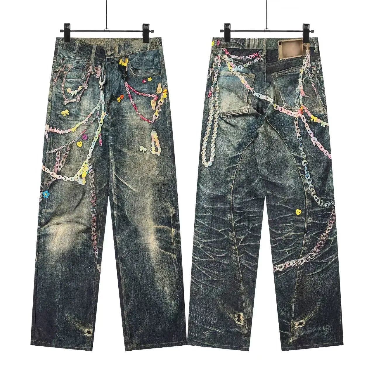 Denim Tears Distressed Jeans Chain-Embellished