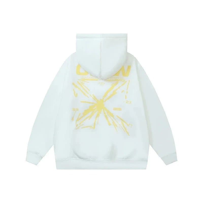 Off-White Hooded Sweatshirt Yellow Industrial Print — A16