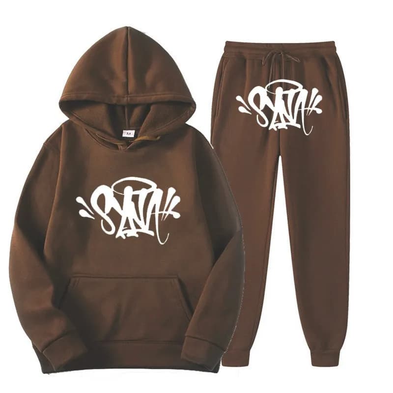 Corteiz Hoodie and Joggers Set Graffiti Logo — 34 Coffee